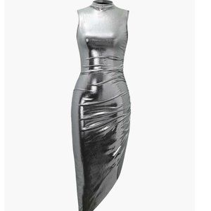 Metallic Silver/Gray Asymmetric Bottom Sleeveless Midi Dress (Sized M) NWT